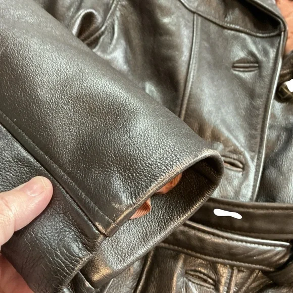 Vintage TW Tannery West Womens Med Black Lined Leather Belted Jacket Hipster Y2K - Picture 13 of 14